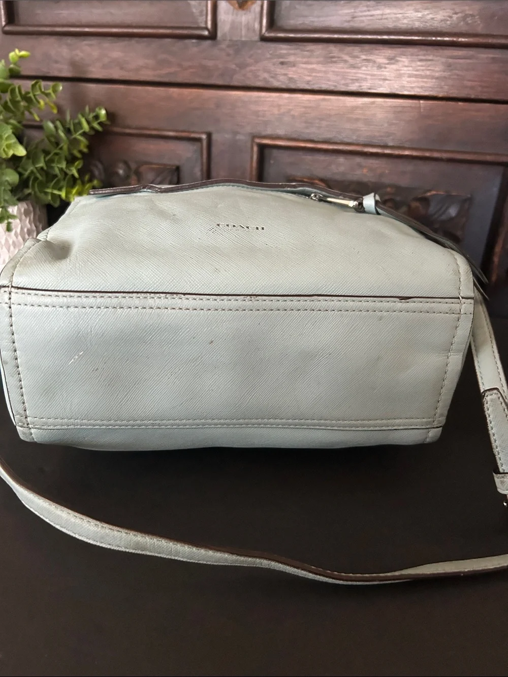 Coach Light Blue Leather Satchel with Top Handles